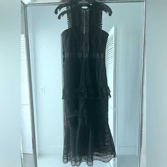 Authentic Self-Portrait Frilled Column Dress Mesh Laser Cut Dress - Picture 11 of 15